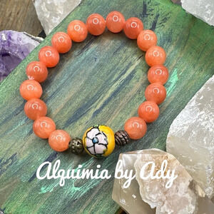 tangerine orange jade oversized maxi beaded bangle cuff bracelet statement